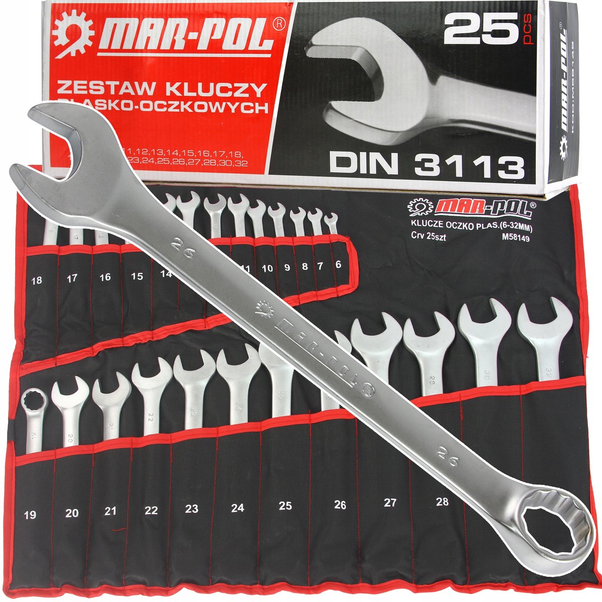 25-delige ringsleutelset 6-32mm met rolhoes