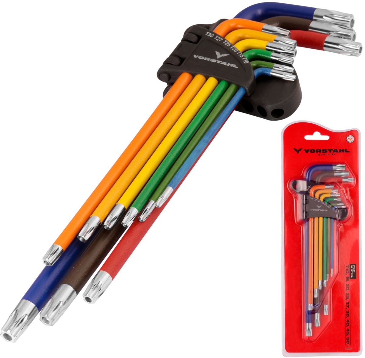 Zeer Lange Torx & Inbussleutelset 9-delig T10-T50mm S2 Staal