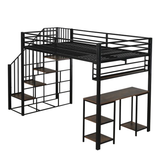 Hoogslaper, metalen bedframe, ijzeren bed met bureau