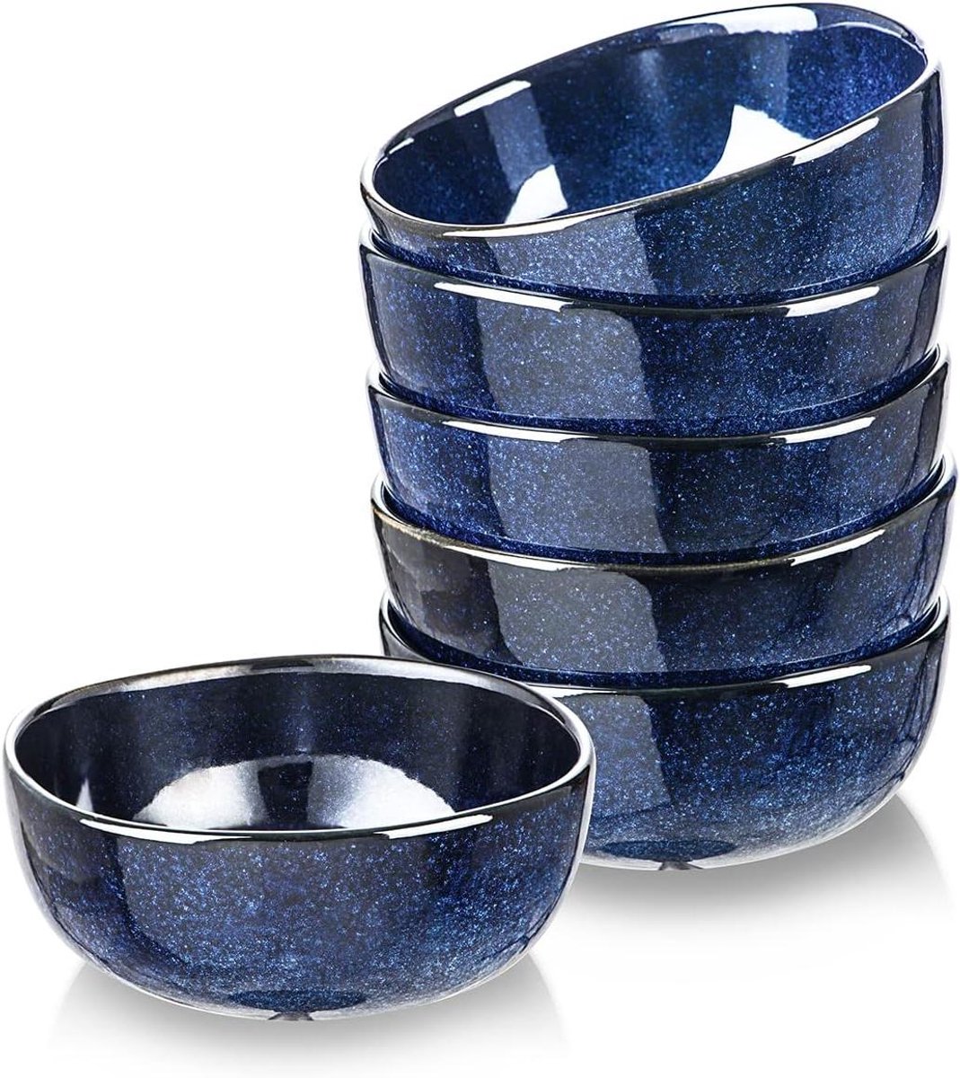 Allecto plus - Keramische Ontbijtgranen en Soepkommen Set van 6 - Porselein - 26oz - Geschikt voor Vaatwasser en Magnetron - Blauw