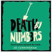 Boekomslag 'Death by Numbers' met een schep met bloed erop en de tekst: 'Something doesn't add up at the seaside...' door Jo Cunningham.