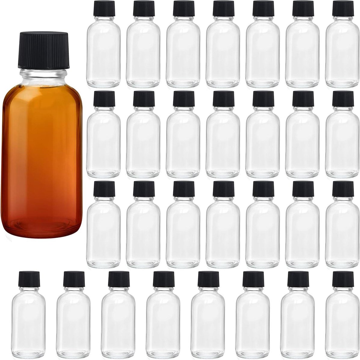 Orivio - Herbruikbare Mini Likeurflessen (30 stuks) 30 ml - Lege Glazen Flessen - Zwarte Schroefdoppen - Makkelijk Vullen, Gieten - Miniatuur Flessen voor Huwelijk, Feesten