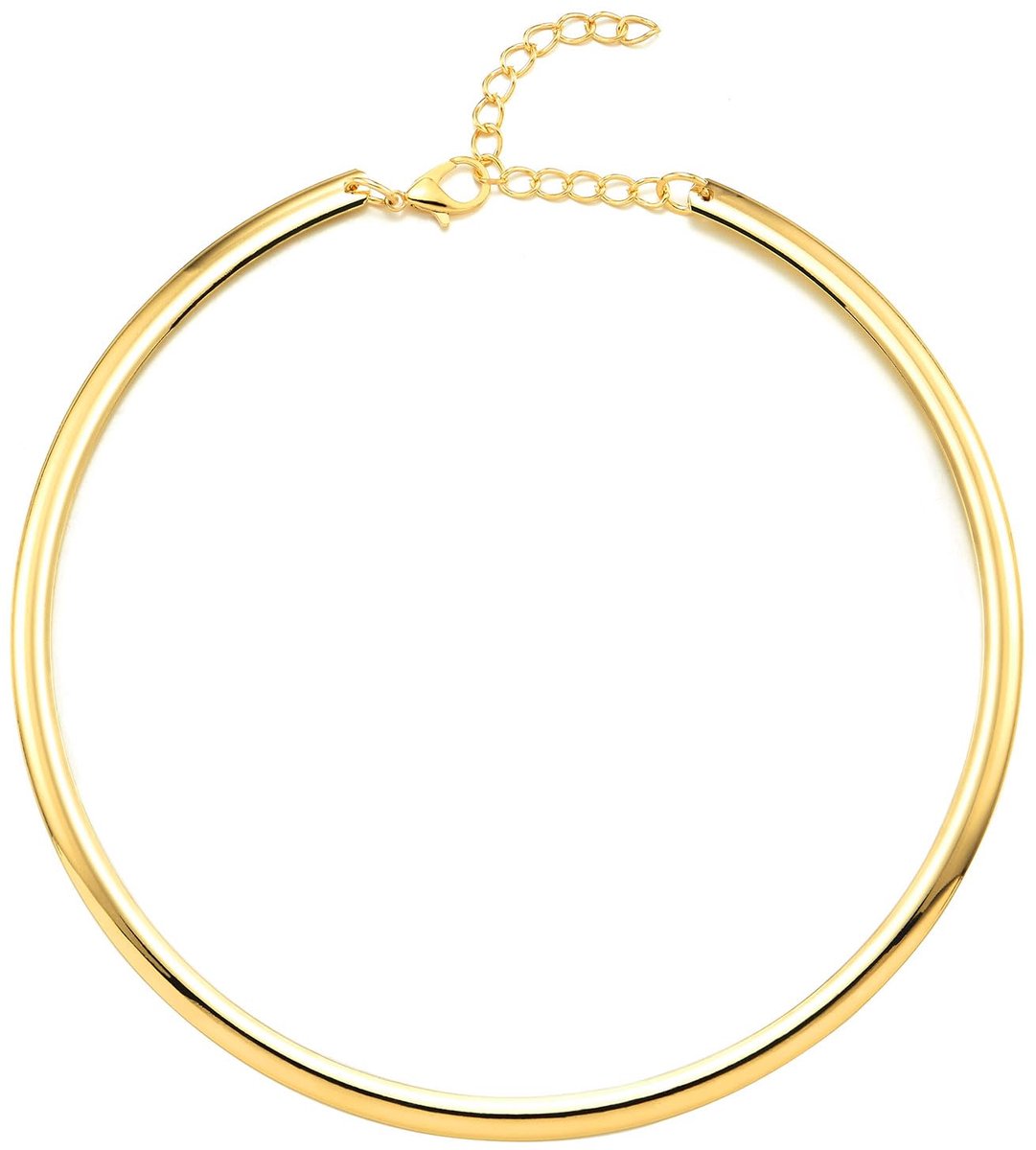 Minimalist gold choker necklace for women, smooth collar design, polished modern look, Metal, No gemstone