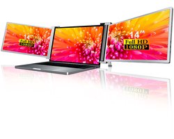 Lipa HDR-75 Triple Portable monitor Full HD - Extra beeldscherm laptop - Tri-screen- Triple monitor - 1 Kabel model ook voor Macbooks en Windows - Plug & Play - Voor schermen tussen 14 en 17.3 inch - 60 Hz - HDR en IPS - 2x 14" - Met Draagtas