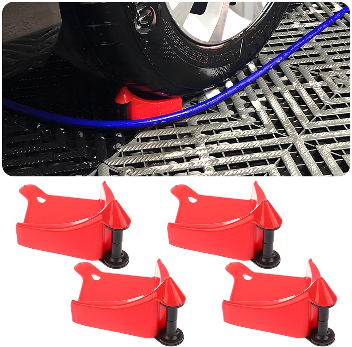 4 stuks autoslanggeleiding, autowasslanghaspel banden wig autoslang geleidingen wassen water, ruw anti-pinch detailgereedschap banden (rood)
