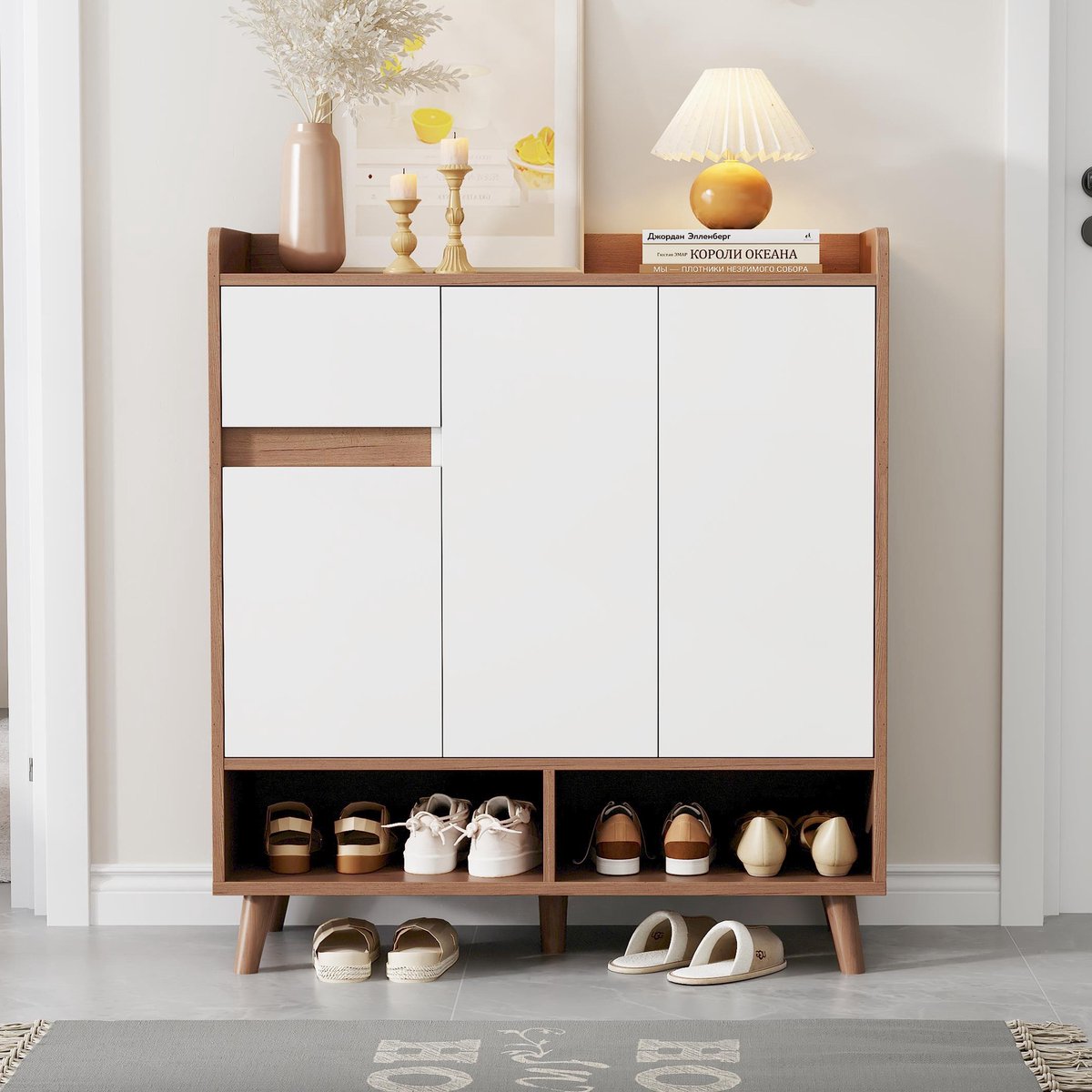 BLACKCOLORS Commode / dressoir / schoenenkast met verstelbare legplanken – minimalistische home organizer met massief houten poten – afmetingen: H 99 cm x B 90 cm x D 35 cm