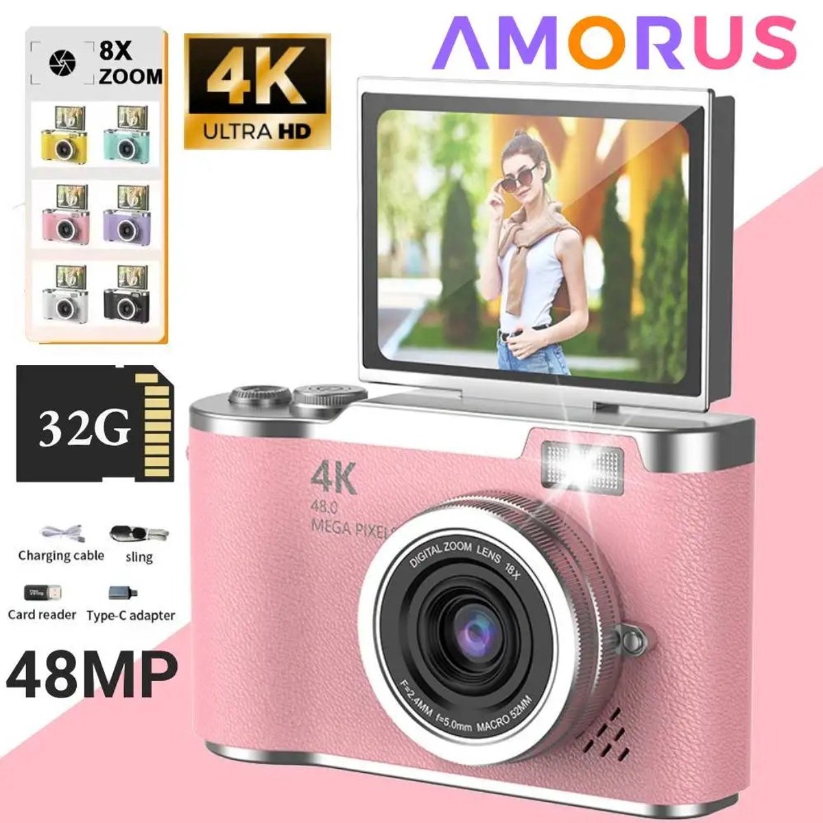 Digitale Camera 68 MP En 4K Video Met 16x Digitale Zoom – Compact, Oplaadbaar, Met 64GB Geheugenkaart, Ideaal Voor Kids En Beginners (zwart)