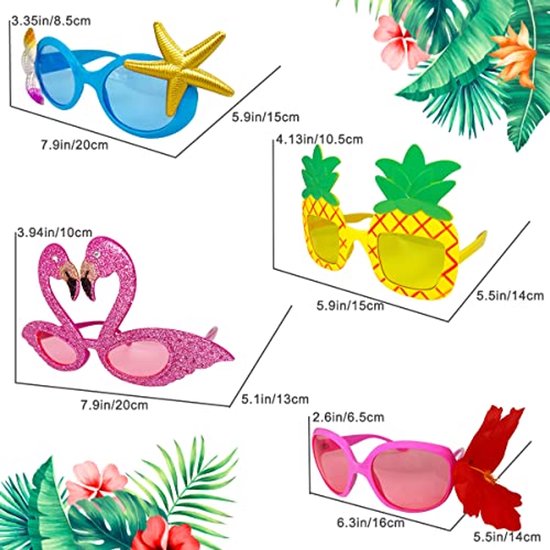 Tropische Zonnebrillen Set - 4 Stuks Grappige Feestelijke Zonnebrillen voor Kinderen en Volwassenen van Merkloos — afbeelding 2
