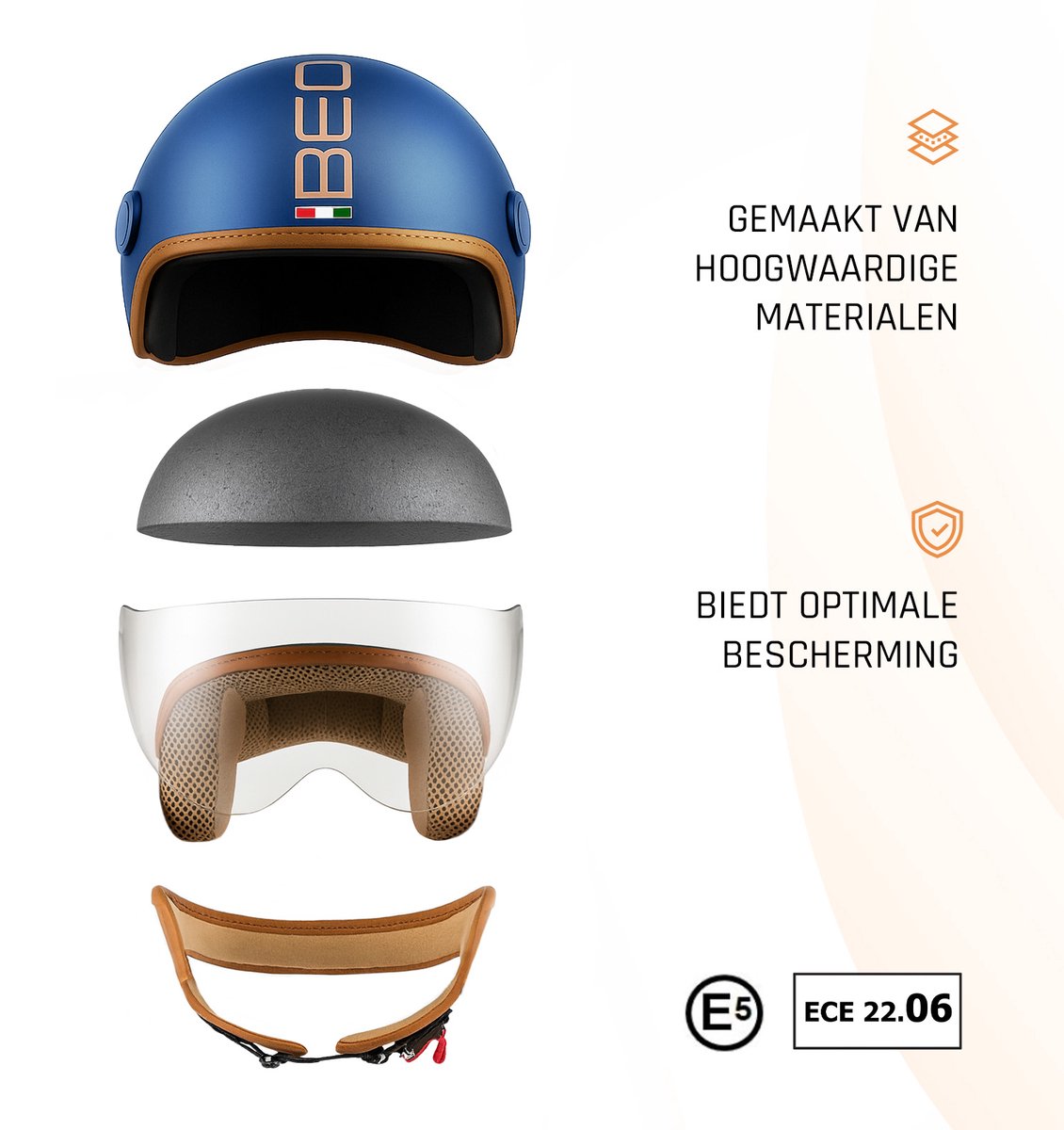 BEON Design Luxe Scooterhelm - Metallic Blauw - S - Jethelm met Vizier - Motorhelm - Geschikt voor Vespa, Scooter, Brommer, Motor en Snorfiets – foto 6