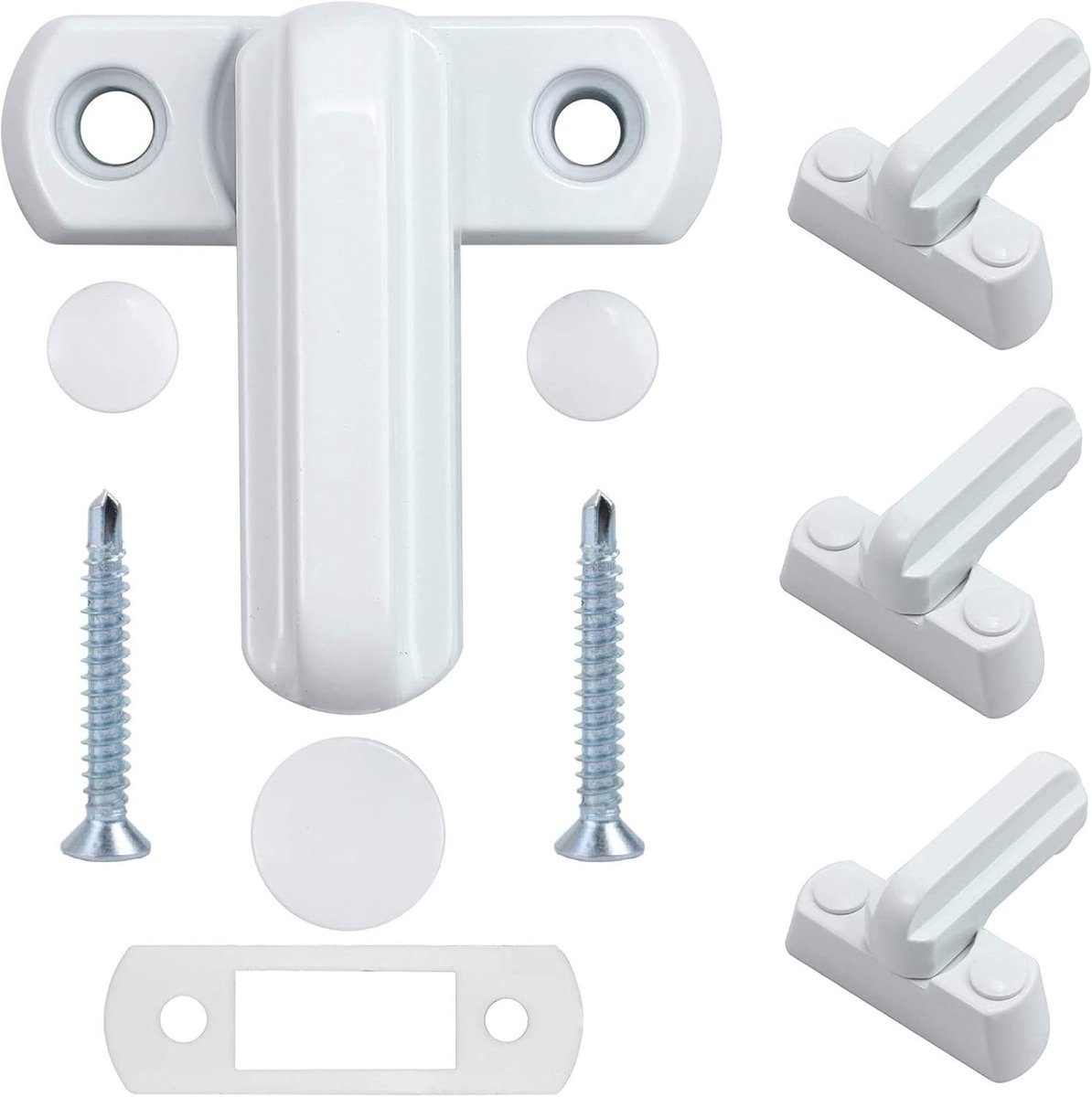Image of 4-delige raamsloten - zinklegering - 4 stuks witte deursloten - huisbeveiliging voor verschillende deuren en ramen - UPVC/PVC huisbeveiliging