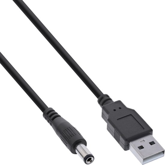 USB naar 5,5 x 2,5mm DC Kabel - 2 x 0,25mm2 - 1 meter - Zwart