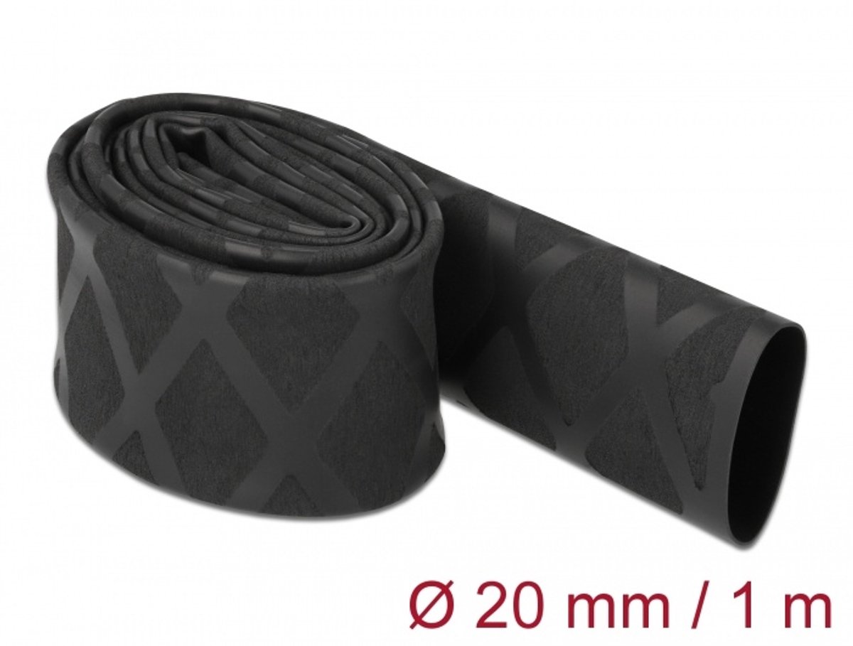 Image of Delock Heat Shrink Tube X-pattern non-slip 1 m x 20 mm black
