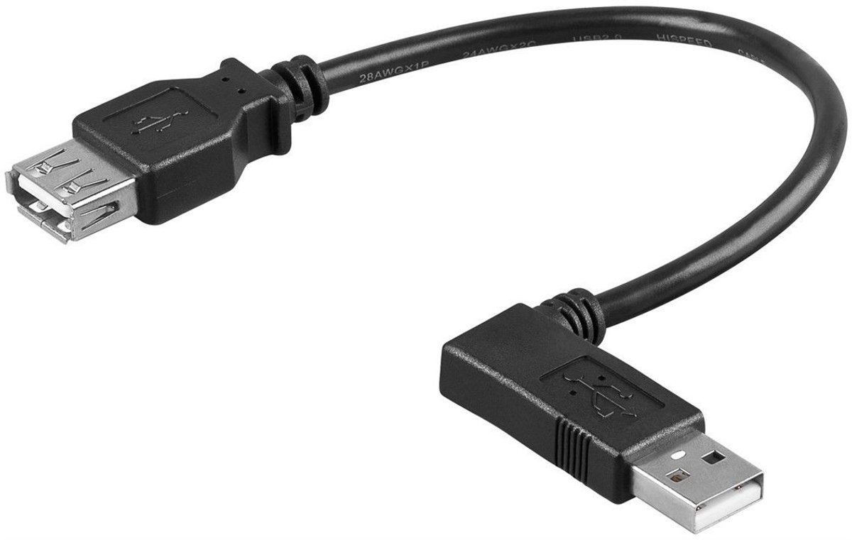 USB naar USB adapter / haaks naar links - USB2.0 - tot 2A / zwart - 0,30 meter