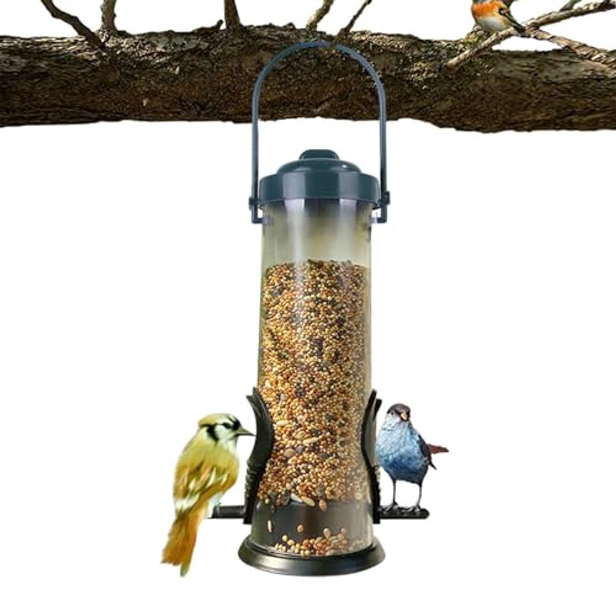 Vogelvoederdispenser met 2 Voeropeningen en Weerbestendig Dak - Perfect voor Alle Seizoenen