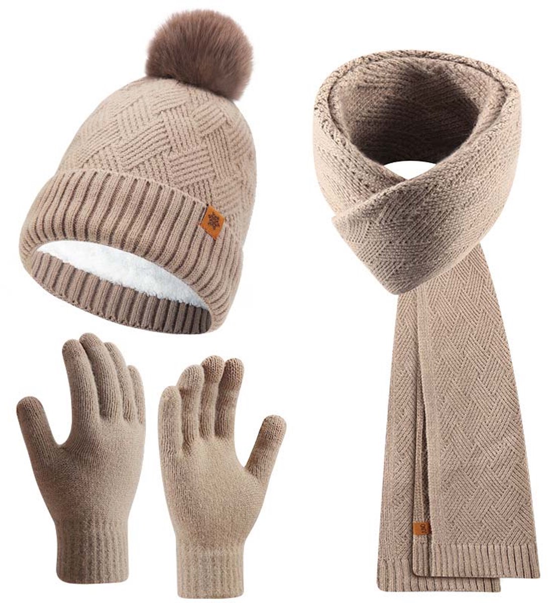 Set muts sjaal en handschoenen dames - thermo gebreide muts