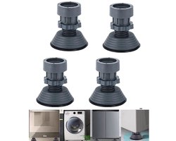 4-stuks Schokdemper voor wasmachine - Wasmachineverhoger - In hoogte verstelbaar - Antislip meubelmat - Verhoogde standaard - Beschermt vloeren en apparaten - Schok- en geluidsreductie - Geschikt voor wasmachine en droger - Grijs