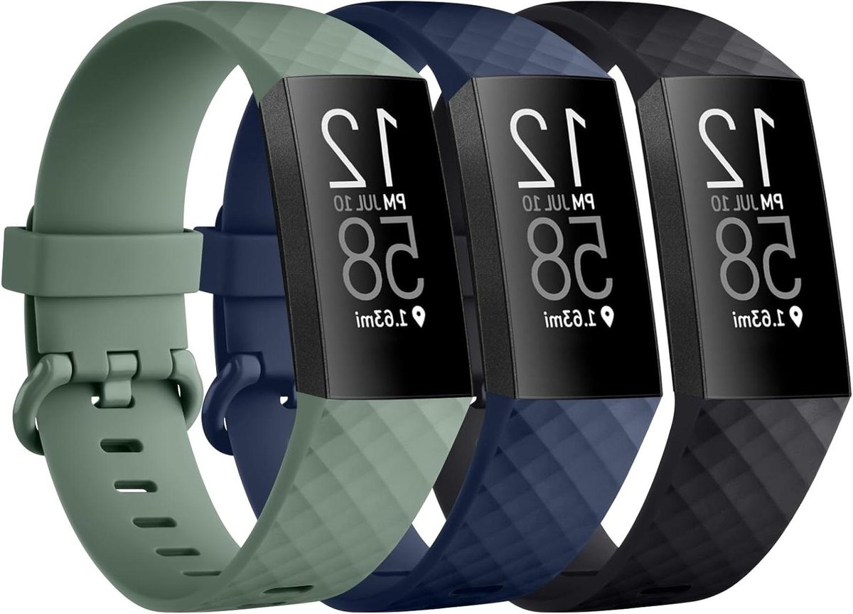 Allecto plus - Sport armband set voor Fitbit Charge 4/Charge 4 SE/Charge 3 SE - Siliconen - Zacht en verstelbaar - 3 stuks - Dames en heren - S, zwart/blauw/avocadogroen