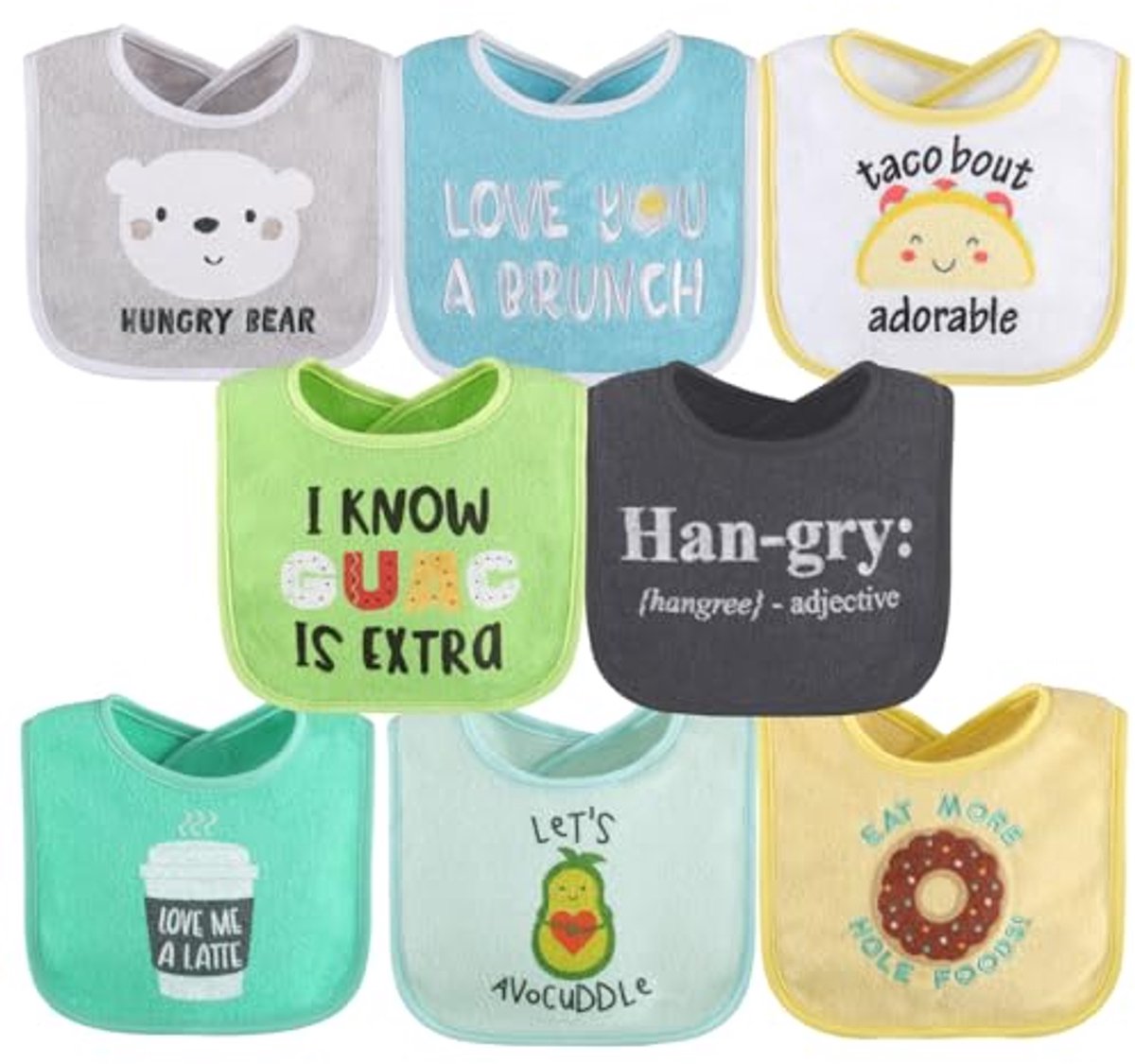 Set van 8 Absorberende Badstof Slabbetjes voor Baby's