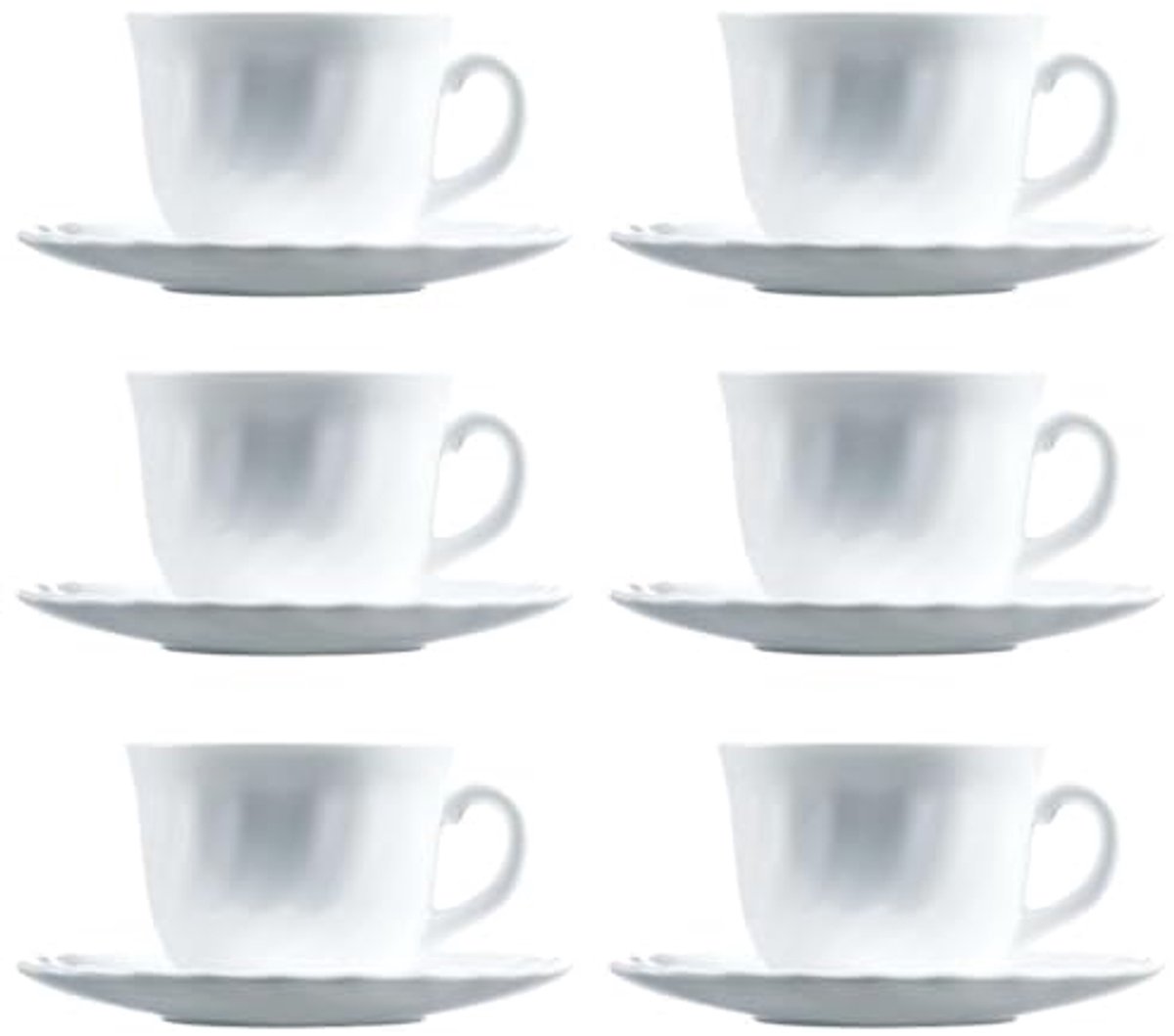Set van 6 opaal kopjes met bord - 22 cl, magnetron- en koelkastbestendig