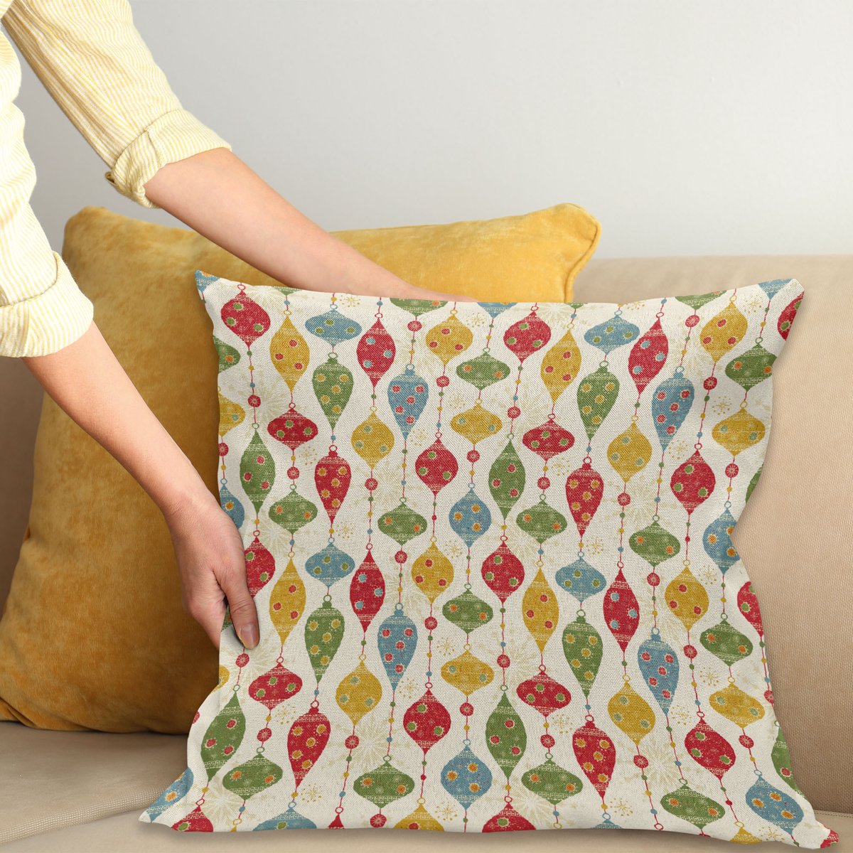 New Bed Kerstmis Traditionele Ballen Decoratieve Kussenhoes met Rits Dubbelzijdige Print voor Woonkamer Upgrade, 50cm x 50cm Multikleur, Groen