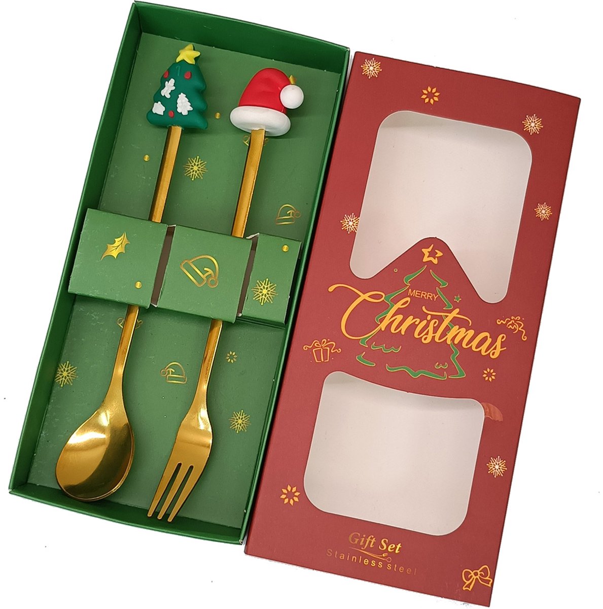 Bestek set - 2-delig - kerst - feestelijk - roestvrij staal - cadeautip