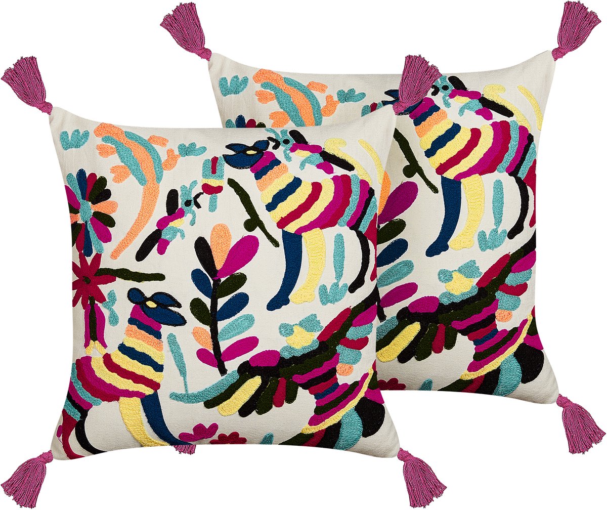 Beliani RAIGANJ - Sierkussen set van 2 - Multicolor - 50 x 50 cm - Katoen Meerkleurig