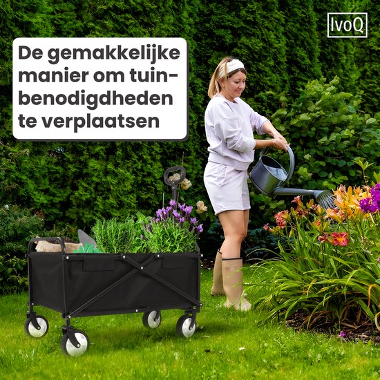 IvoQ Opvouwbare Bolderkar Zwart - Draagvermogen 80 kg - Compact inklapbaar - Stevig stalen frame & 600D polyester - Ideaal voor strand, camping, tuin & boodschappen van IvoQ — afbeelding 4