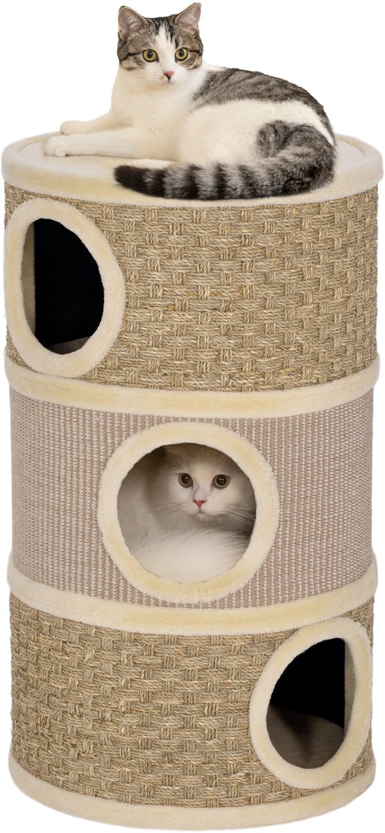 PawHut Kattentoren Spaanplaat, Polyester 45L x 45B x 79H cm Khaki+Koffie
