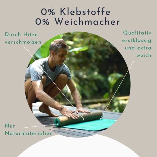 Yogamat XXL van 100% natuurlijk rubber en kurk, extra breed en lang, fitnessmat zonder lijm en weekmakers, 183 x 68 x 0,4 cm van Yogamat — afbeelding 4