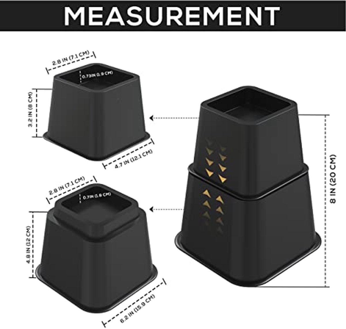 Image of 8-delige verstelbare meubelverhogers - robuuste verhogers voor bed, tafel, stoel en bank - 3 tot 8 inch hoogtes - zwart