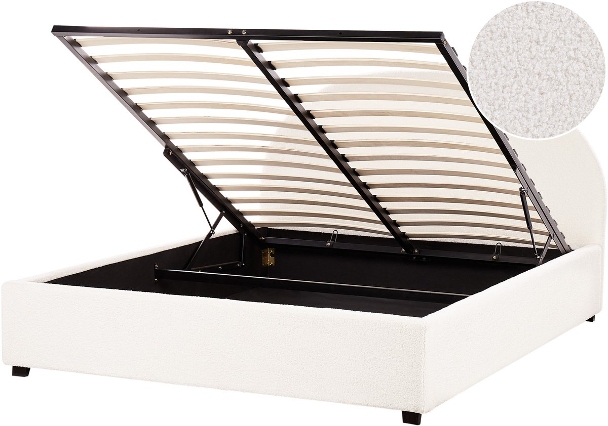 BELIANI VAUCLUSE - Bed met opbergruimte - Gebroken wit - 160 x 200 cm - Bouclé