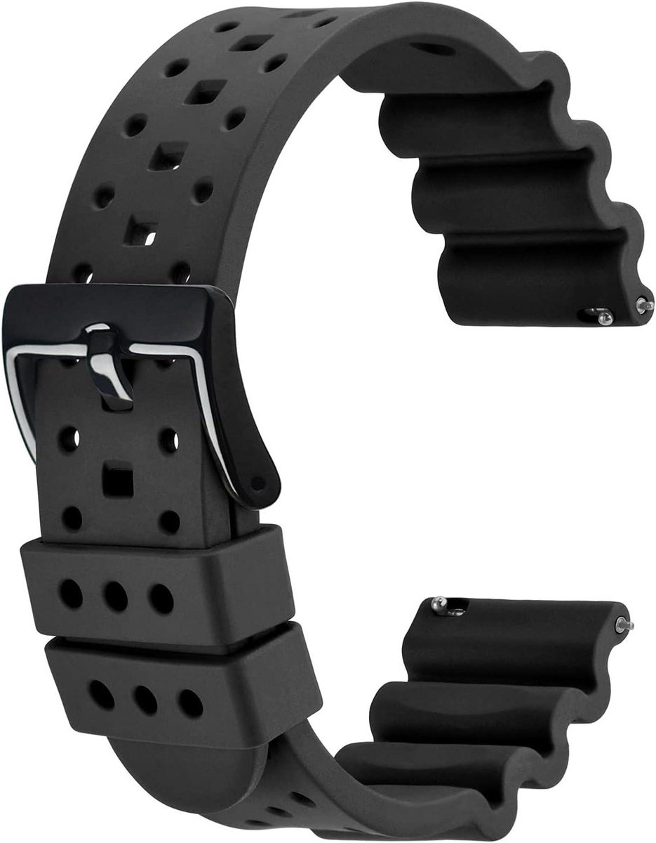 Rubberen horlogebandjes voor heren, geventileerd en fluorrubber met snelsluiting - 18mm, 20mm, 22mm, 24mm