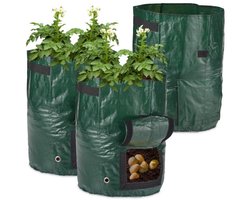 Doodadeals® 3-Pack Kweekzak Aardappelen – Groenten Groeizak met Kijkvenster en Handgrepen – Groen – Ø 33 cm