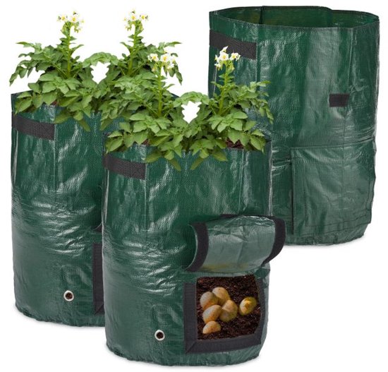Doodadeals® 3-Pack Kweekzak Aardappelen – Groenten Groeizak met Kijkvenster en Handgrepen – Groen – Ø 33 cm