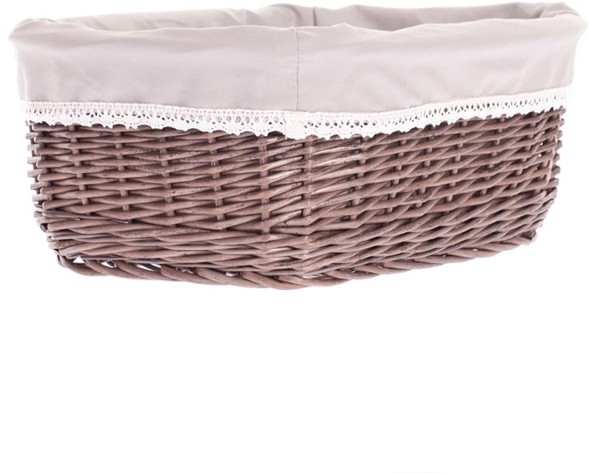 The Wicker Stories – Rieten mand met beige stoffen voering met kant – Handgemaakt in Europa – Donkerbruin