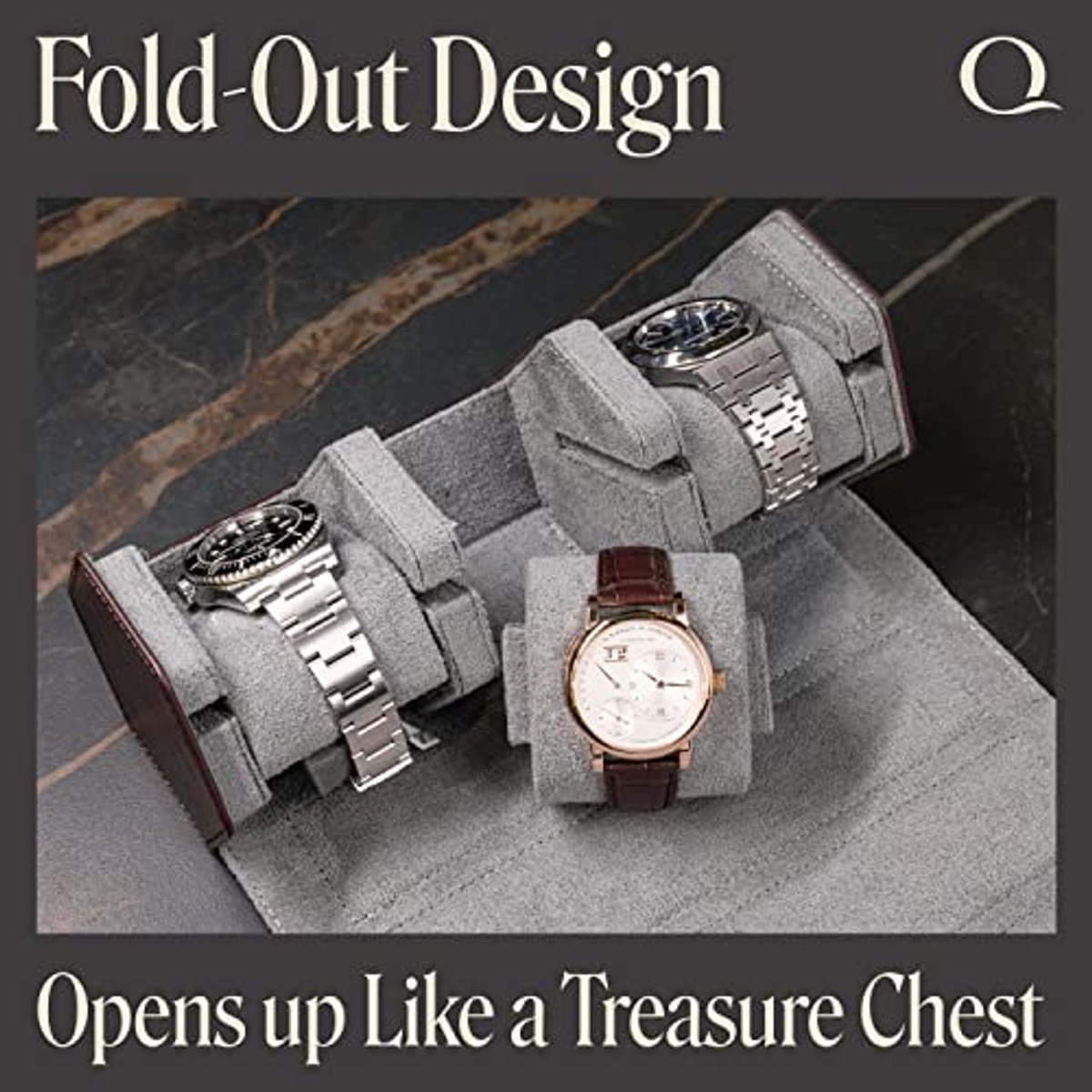 Leren Horlogebox voor mannen | Reishorloge Rolhouder | Opbergtas Display | Luxe Fluweel Binnenzijde | Geschikt voor leren, metalen, rubberen stalen horlogebanden en armbanden (Bruin - Grijs)