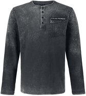 Donkergrijs, gewassen longsleeve shirt met knoopsluiting en borstzak met 'BLACK PREMIUM' logo.