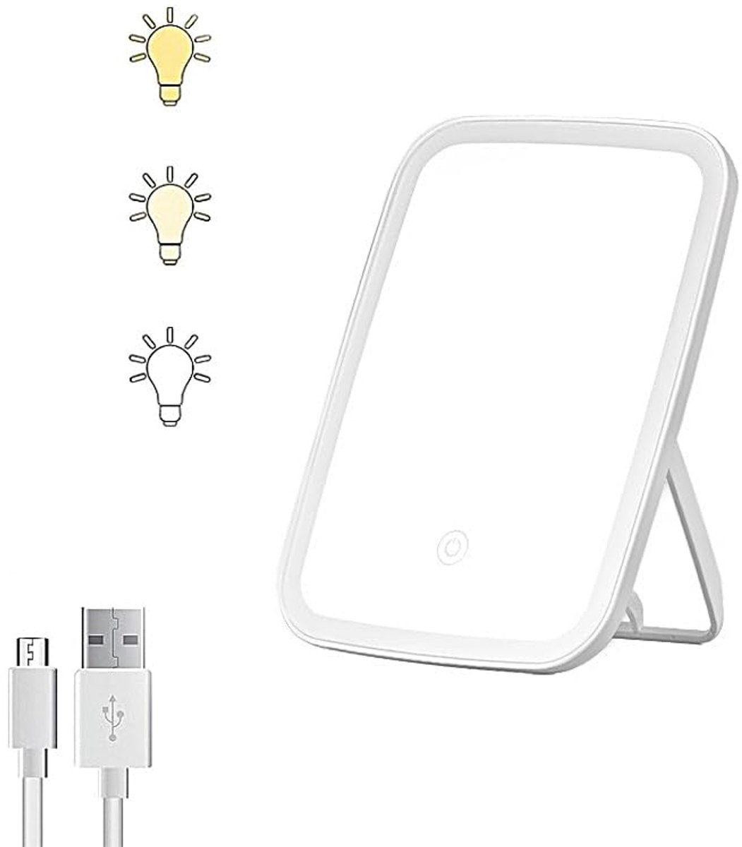 Make-upspiegel met 66 LED Lampen en 3 Kleuren Verlichting - Draagbare Touchscreen Spiegel met Instelbare Helderheid