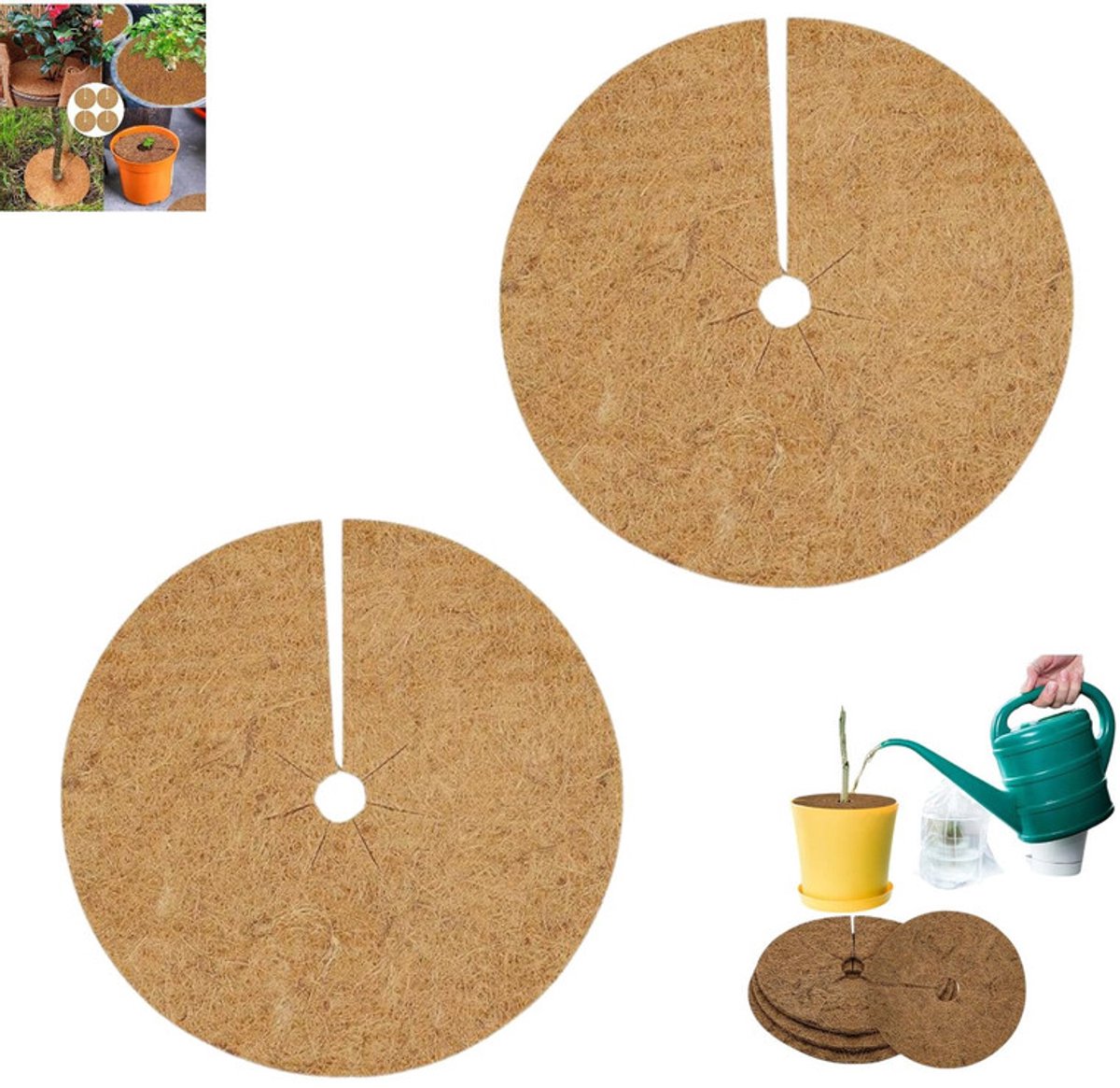 2 stuks - kokos-mulchschijven - Kokosmulchschijven - Onkruidbestrijding - Kokosmat voor planten en bomen met vorstbescherming - 20 cm diameter - Bruin - Winterbescherming