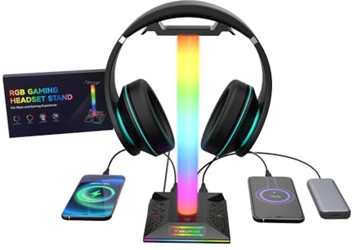 RGB Gaming Hoofdtelefoonstandaard met Oplaadhub en Kabelmanagement - 10 Kleurmodi en Touch Control