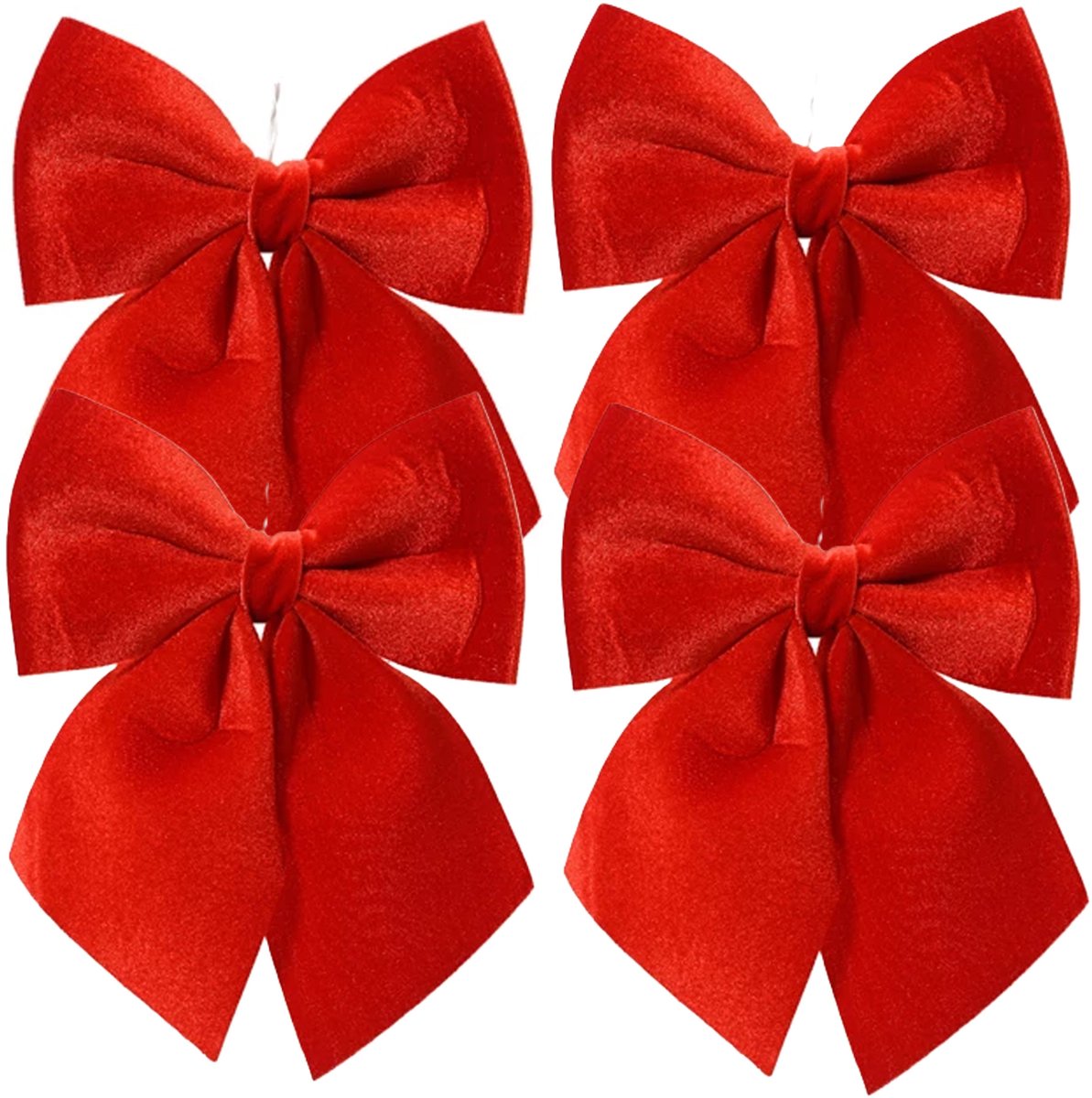 Decoris Kersthanger strik - 4x - rood - polyester - glanzend - 24 cm - Kerstornament - kerstboomversiering