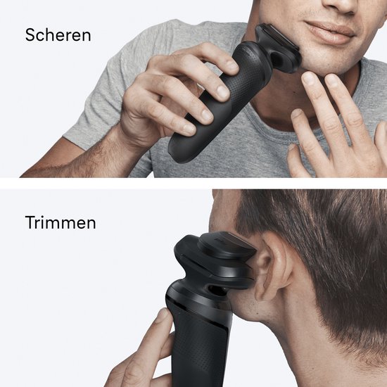 Man scheert met Braun scheerapparaat (scheren en trimmen).