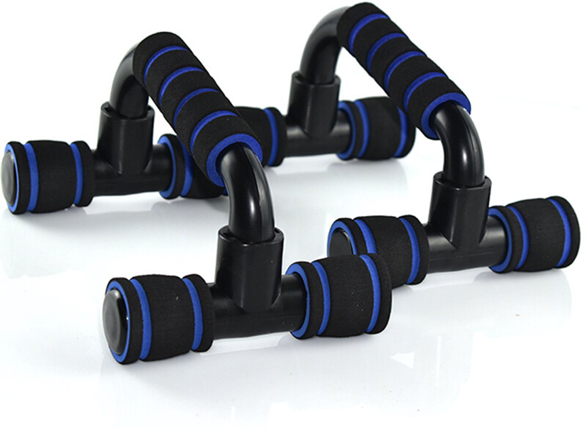 Push-up-stand I-vormig H push-up fitnessapparaat - Blauw-Zwart