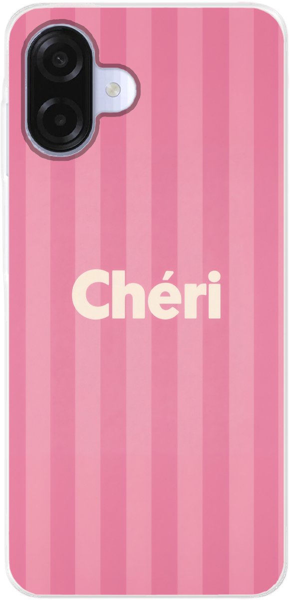 Telefoonhoesje Geschikt voor Samsung Galaxy A07 hoesje - Gestreept - Roze - Chéri - Siliconen Telefoonhoesje Telefoonhoesje