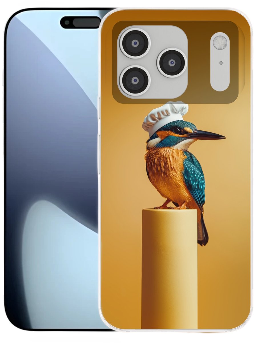 Telefoonhoesje Geschikt voor iPhone 17 Pro hoesje - Ijsvogel - Pilaar - Koksmuts - Vogel - Siliconen Telefoonhoesje Telefoonhoesje