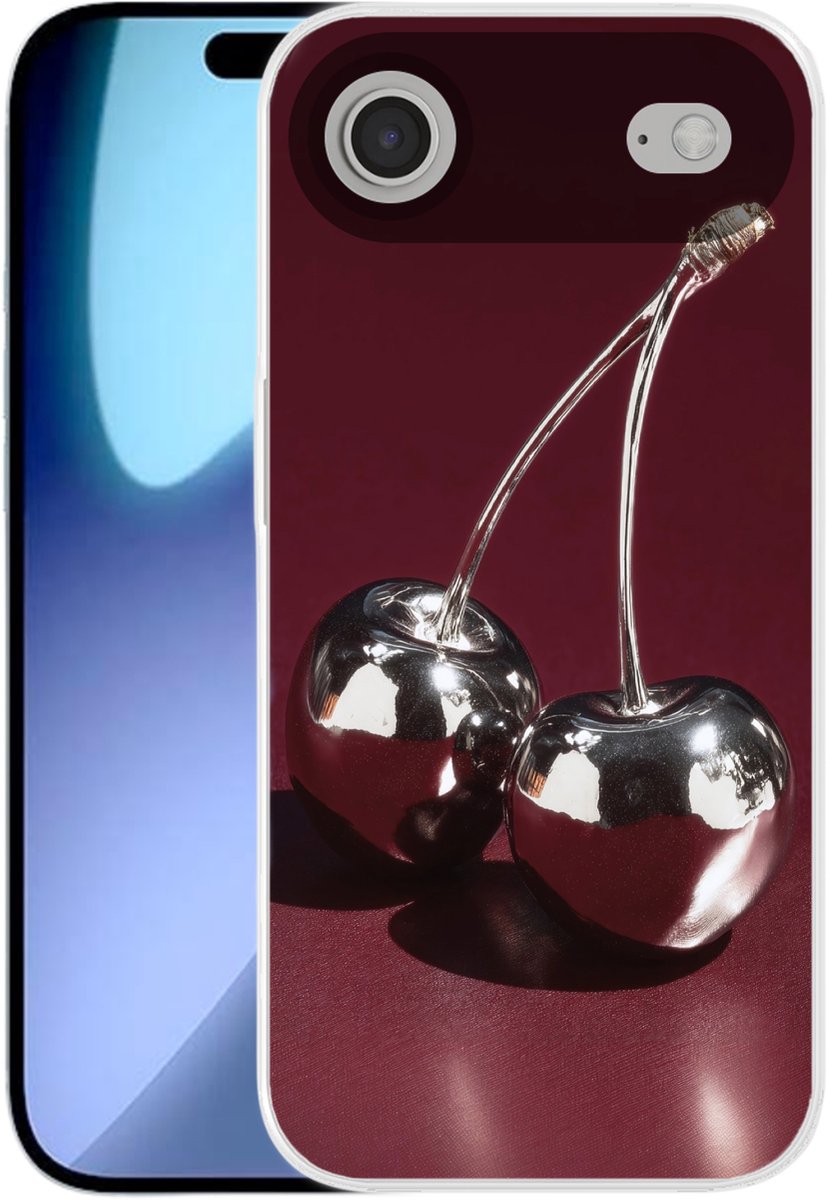 Telefoonhoesje Geschikt voor iPhone Air hoesje - Kersen - Glanzend - Bordeaux - Siliconen Telefoonhoesje Telefoonhoesje
