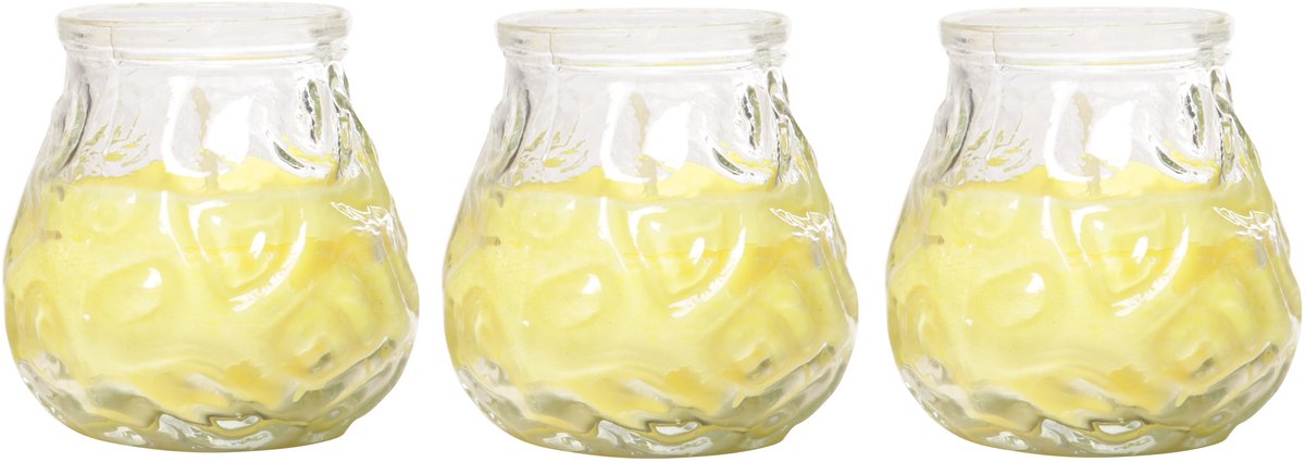 Cosy & Trendy Citronella Lowboy Tafelkaars - 3x - 7 cm - 17 branduren - citrusgeur - citronella sfeerkaarsen Geel
