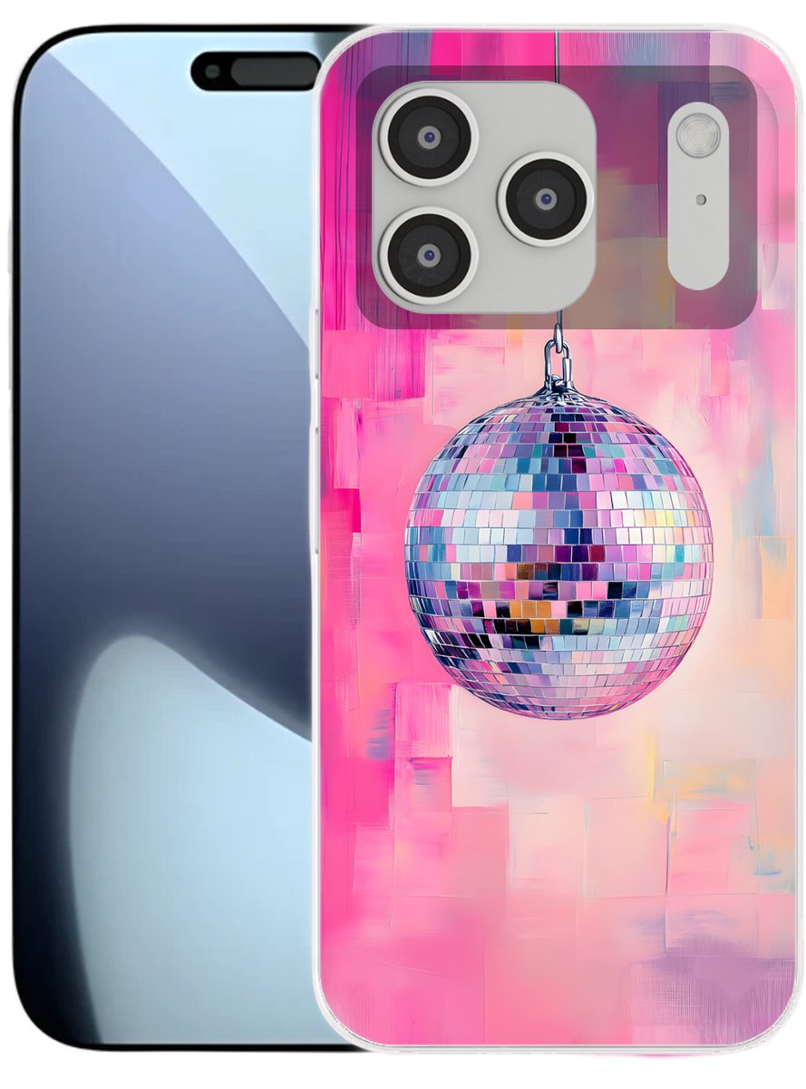 Telefoonhoesje Geschikt voor iPhone 17 Pro hoesje - Discobal - Pink - Verf - Siliconen Telefoonhoesje Telefoonhoesje