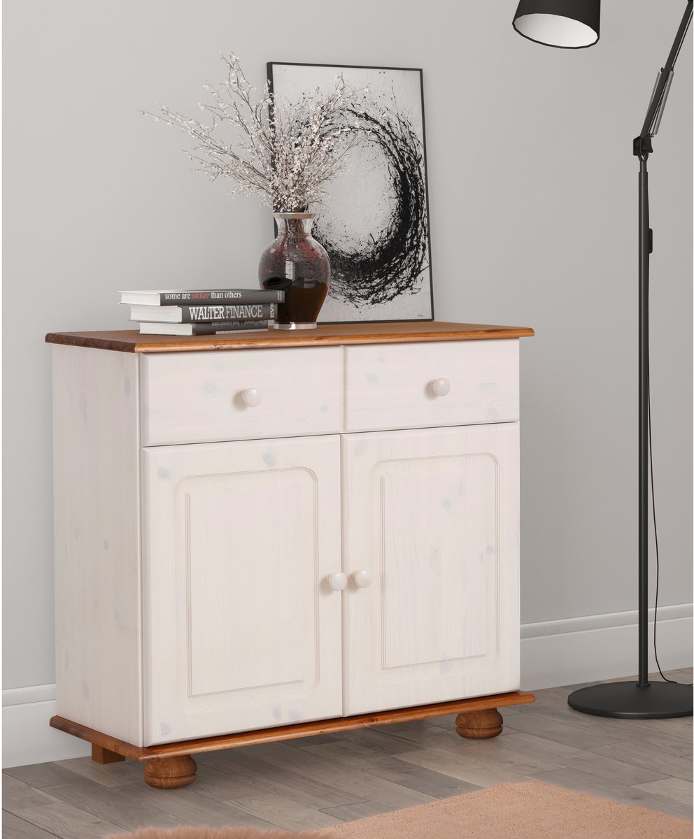 Notio Living Mette Dressoir met 2 Deuren en 1 Lade - Massief Grenenhout - 80 x 34 x 77 cm Wit/hoing