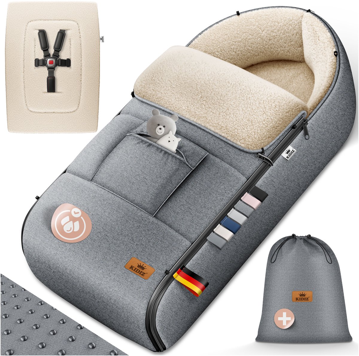 KIDIZ® Voetenzak voor Autostoeltje en Buggy met Ritssluiting - Baby Slaapzak Deken voor Maxi-Cosi & Wandelwagen / Kinderwagen - Jeans-Grijs – foto 4